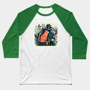 Orange Cat in Garden Baseball T-Shirt